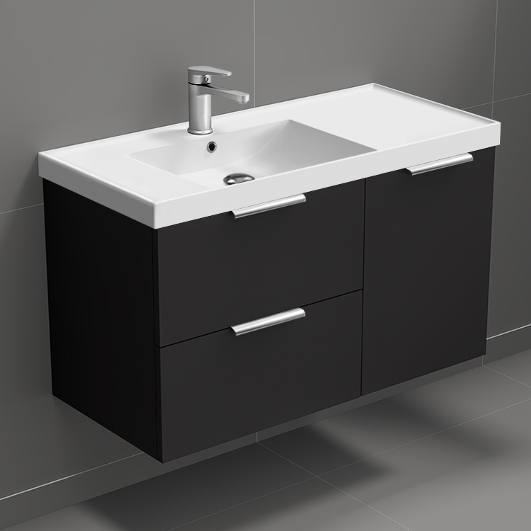 Nameeks LISBON9 Black Bathroom Vanity, Floating, Modern, 36 Inch